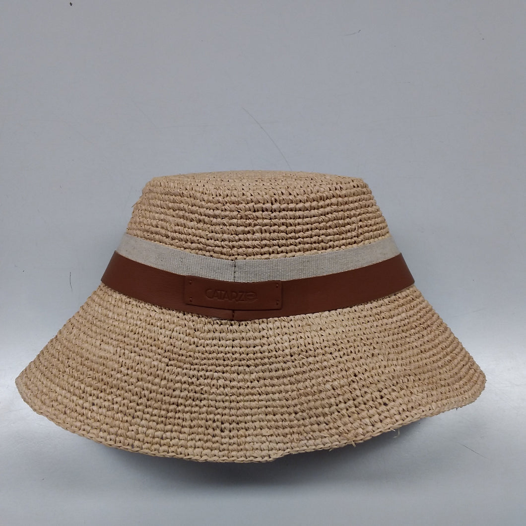 Catarzi donna, cappello raffia con nastro pelle